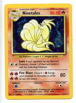 1999 TCG POKEMON NINETALES BASE SET UNLIMITED HOLO RARE CARD 12/102 - Image 1