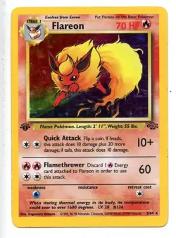 1999 TCG POKEMON FLAREON JUNGLE UNLIMITED HOLO RARE CARD 3/64 - Image 1