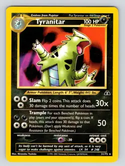 Tyranitar Non Holo Rare 31/75 Neo Discovery Set Vintage Pokemon Card LP - Image 1