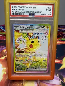 2024 POKEMON SURGING SPARKS SPECIAL ILLUSTRATION RARE #238 PIKACHU EX PSA 9 - Image 3