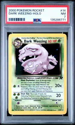 2000 WOTC POKEMON TEAM ROCKET DARK WEEZING #14/82 UNLIMITED RARE HOLO PSA 7 - Image 1