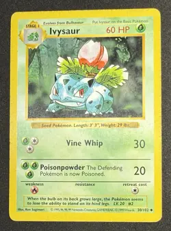 Ivysaur 30/102 Uncommon Shadowless Base Set Vintage 1999 Pokemon TCG - Image 1