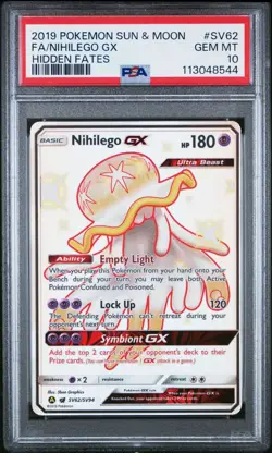 Pokemon TCG Hidden Fates Nihilego GX Shiny Card #SV62 PSA 10 Gem Mint - Image 1