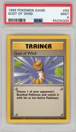 1999 Pokemon Game Base Set Unlimited Gust of Wind #93 PSA 9 Partial Set Break - Image 1