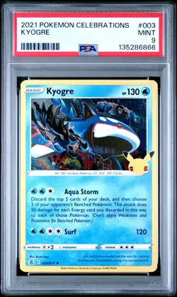 2021 POKEMON CELEBRATIONS KYOGRE #003/025 RARE HOLO PSA 9 B - Image 1