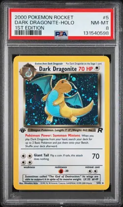 2000 POKEMON ROCKET 1ST ED #5 DARK DRAGONITE-HOLO PSA 8 - Image 1