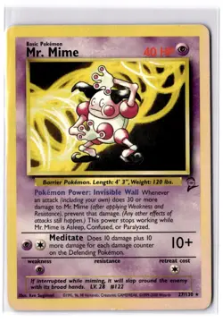 Mr. Mime 27/130 Non Holo Rare – Base Set 2 WotC 1999–2000 Vintage Pokemon Card - Image 1