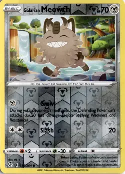 Galarian Meowth 180/264 Reverse Holo SWSH08: Fusion Strike Pokemon Card TCG - Image 1