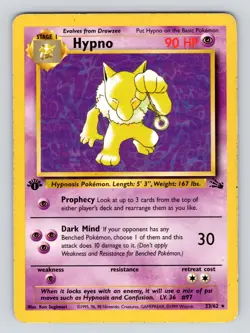 🔮 Hypno 23/62 - 1st Edition Fossil - WOTC Non Holo Rare Pokemon Card MP* - Image 1