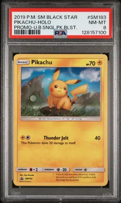 2019 POKEMON SM BLACK STAR PROMO #SM183 PIKACHU-HOLO PSA 8 - Image 1