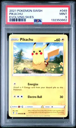 2021 POKEMON SWORD & SHIELD EVOLVING SKIES #049 PIKACHU PSA 9 - Image 1