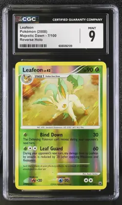 CGC 9 MINT Leafeon 2008 Majestic Dawn 7/100 Reverse Holo Pokemon Card - Image 1