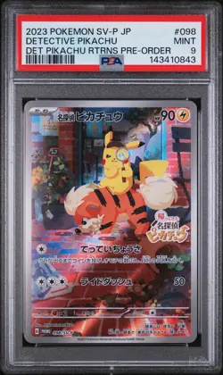 2023 POKEMON JPN SV-P PROMO #098 DETECTIVE PIKACHU PSA 9 - Image 1