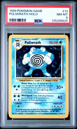 1999 POKEMON BASE SET UNLIMITED POLIWRATH #13/102 RARE HOLO FOIL PSA 8 B - Image 1