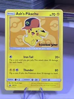 Pokemon TCG Ash's Pikachu SM110 Promo Black Star Promo Card Near Mint - Image 1