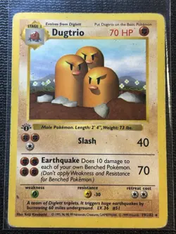 1st Edition Shadowless Dugtrio Base Set 019/102 NM/LP Pokemon Card - Image 1