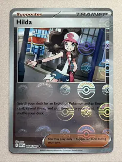 Pokemon Card - Hilda - Poke Ball Pattern - Holo (084/086) White Flare NM - Image 1