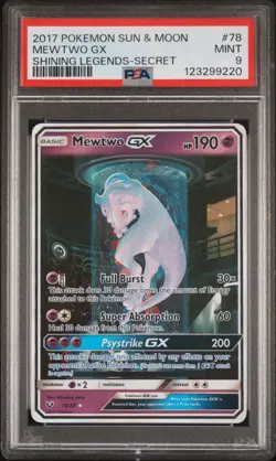 Pokemon Mewtwo GX 78/73 Shining Legends Sun & Moon Secret Rare Card PSA 9 - Image 1
