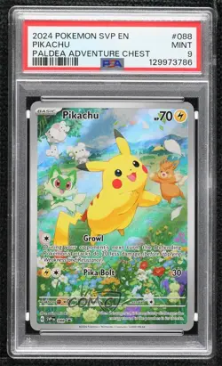 Pikachu (Paldea Adventure Chest) Holo Pokemon Scarlet & Violet Black Star PSA 9 - Image 1