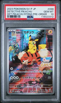 2023 POKEMON JPN SV-P PROMO #098 DETECTIVE PIKACHU PSA 10 - Image 1