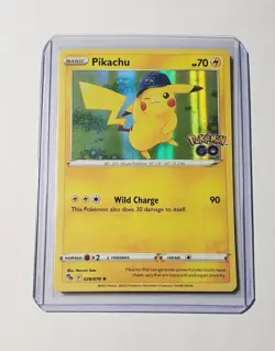 Pokemon Pikachu 28 Pokemon Go Ultra Rare Holo Card + Top Loader - Image 1
