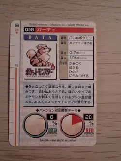 Growlithe 058 Carddass 1996 Green Japanese Pokemon Card - Image 2