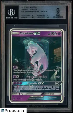 2017 Pokemon Sun & Moon Shining Legends #78 Shining Mewtwo Gx SCR BGS 9 MINT - Image 1