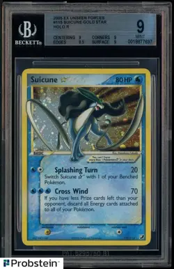 2005 Pokemon TCG EX Unseen Forces #115 Suicune Gold Star Holo BGS 9 MINT - Image 1