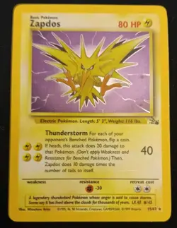 Pokemon TCG Fossil - Zapdos 15/62 - Unlimited Holo Rare - LP 1999 - Image 1