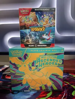 Pokemon TCG Surging Sparks Booster Bundle & Mega Evolution Ascended Heroes ETB - Image 1