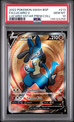 2022 POKEMON SWSH BLACK STAR PROMO #213 FULL ART/LUCARIO V PSA 10 - Image 1