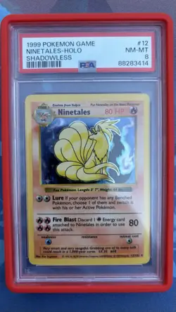 1999 Pokemon Ninetails Shadowless Base Set Holo #12 PSA 8 w/ GradedGuard - Image 1