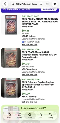 2024 Pokemon Surging Sparks #204 MESPRIT Illustration Rare PSA 10 - Image 4