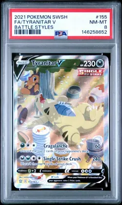 PSA 8 NM 2021 Pokemon Sword & Shield Battle Styles Tyranitar V Full Art - Image 1