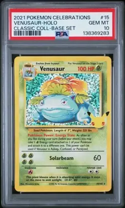 VENUSAUR-HOLO #15 PSA 10 2021 POKEMON CELEBRATIONS CLASSIC COLLECTION - Image 1
