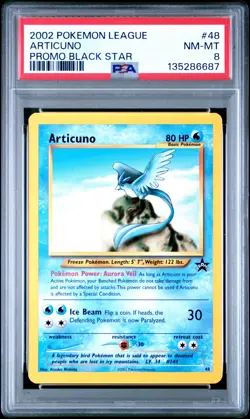 2002 WOTC POKEMON LEAGUE ARTICUNO #48 BLACK STAR PROMO PSA 8 A - Image 1