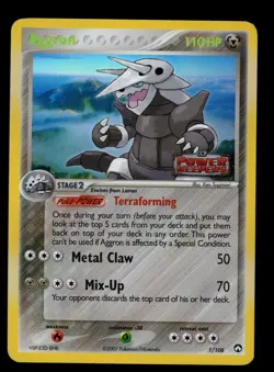 2007 POKEMON EX POWER KEEPERS AGGRON 1/108 STAMPED REVERSE HOLO RARE LP-M+ - Image 1