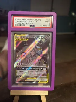 2019 Pokemon Sun & Moon Salgado & Lunala GX Cosmic Eclipse FA Tag Team PSA 9 - Image 1
