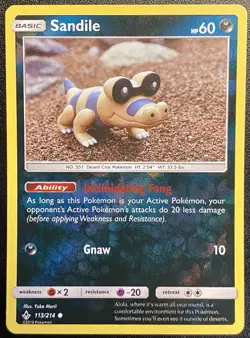 Sandile Reverse Holo Common 113/214 Pokemon TCG S&M Unbroken Bonds Yuka Morii NM - Image 2