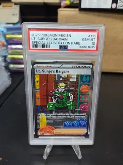 2025 POKEMON MEGA EVOLUTION SPECIAL ILLUSTRATION RARE LT. SURGE'S BARGAIN PSA 10 - Image 1