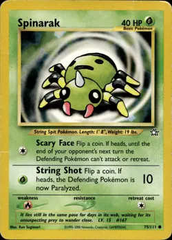 SPINARAK 75/111 COMMON NEO GENESIS POKEMON UNLIMITED HP - Image 2