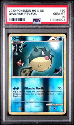 2010 POKEMON HEARTGOLD & SOULSILVER #50 QWILFISH-REVERSE FOIL PSA 10 - Image 1