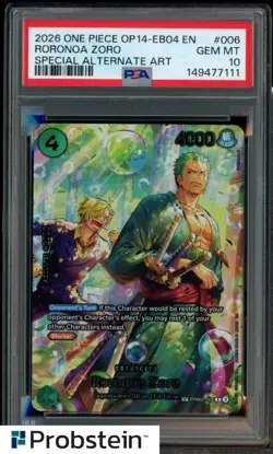 2026 One Piece OP14-EB04 Roronoa Zoro Special ALTERNATE ART #006 PSA 10 - Image 1