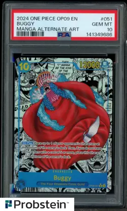 2024 One Piece OP09 EN Manga Alternate Art #051 Buggy PSA 10 GEM MINT - Image 1