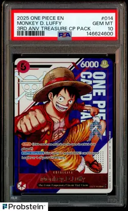 2025 ONE PIECE JPN PROMOS OFFICIAL EVENT TOP PRIZE #014 MONKEY D. LUFFY PSA 10 - Image 1