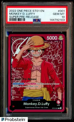 2022 One Piece ST01 EN Super Pre-Release #001 Monkey D Luffy PSA 10 GEM MINT - Image 1