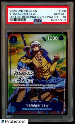 2024 One Piece EN Offline Regionals Finalist #008 Trafalgar Law PSA 10 GEM MINT - Image 1