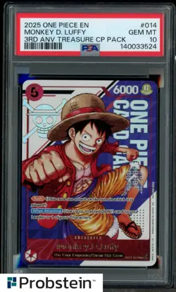 2025 One Piece EN 3rd Anniversary Treasure CP Pack #014 Monkey D. Luffy PSA 10 - Image 1