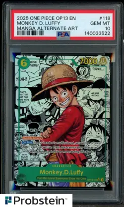2025 One Piece OP13 EN Manga Alternate Art #118 Monkey D. Luffy PSA 10 GEM MINT - Image 1