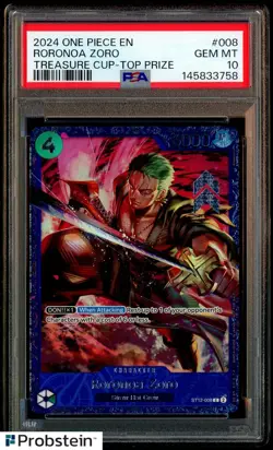2024 One Piece EN Treasure Cup Top Prize #008 Roronoa Zoro PSA 10 GEM MINT - Image 1